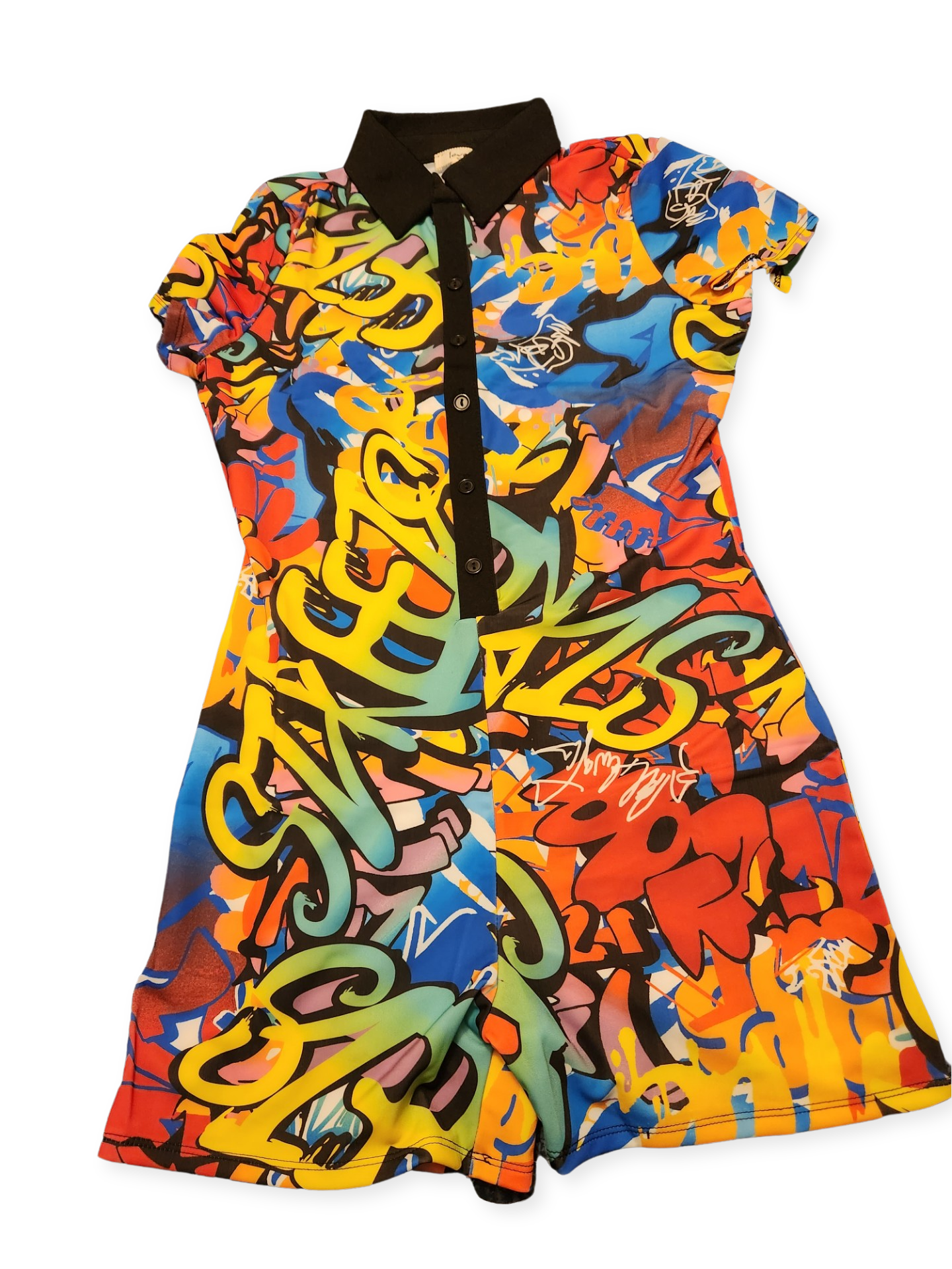 Graffiti Print Button Down Romper - Wonder Wishes Boutique LLC